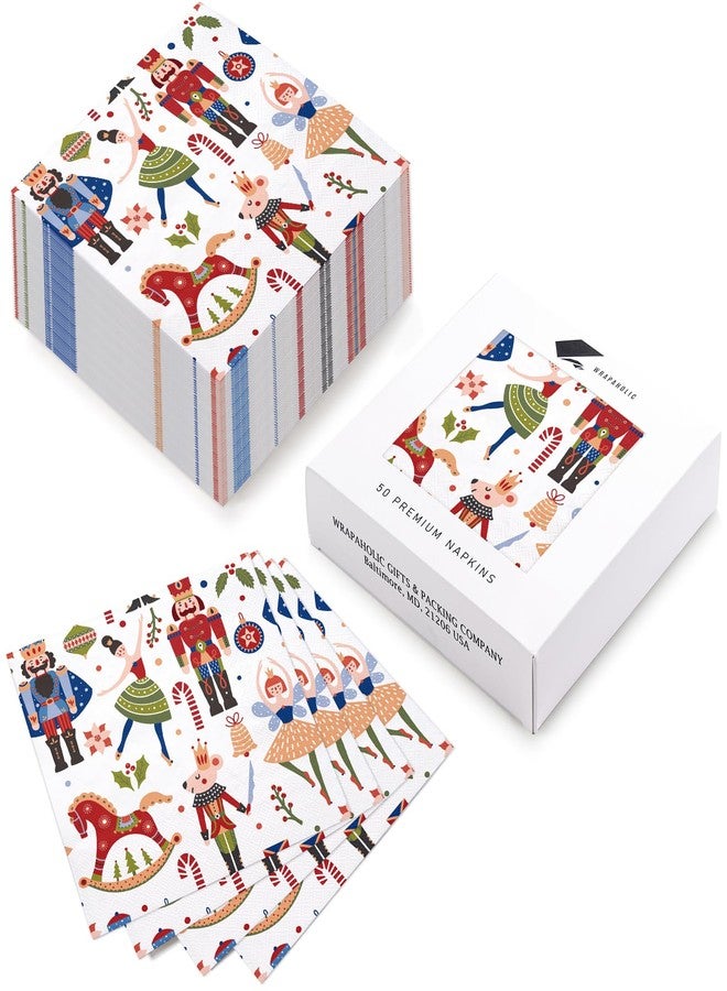 مجموعة مناديل ورقية لعيد الميلاد من راباهوليك، 50 قطعة - ثلاث طبقات، مزينة برسومات كسارة البندق والباليه، للاستخدام مرة واحدة، مثالية لحفلات عيد الميلاد، وأدوات المائدة، وعطلة عيد الميلاد - 6.5 × 6.5 بوصة - Image 3